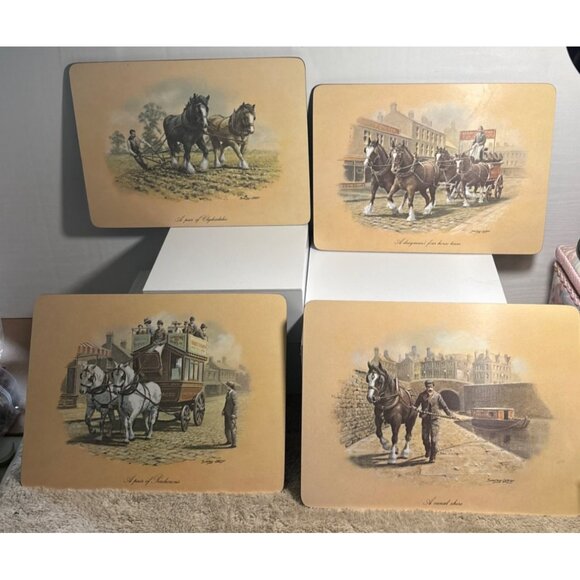 Seerey-Lester Horse Scene Placemats Tablemats Felt Backing 11 x 8" Set of 4 - Picture 2 of 11